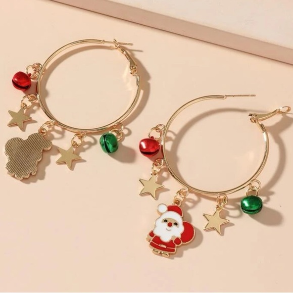 Happy Holidays✨🎅🏼🎄🎁Santa Jingle Bells Christmas Ornament Charm Hoop Earr… - Picture 2 of 3